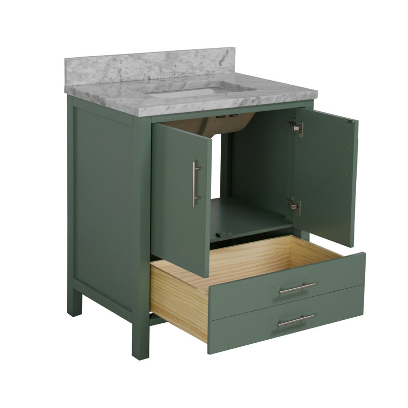 Ensemble de meuble-lavabo simple 30 po Kiara, Vert sauge, Marbre de Carrare