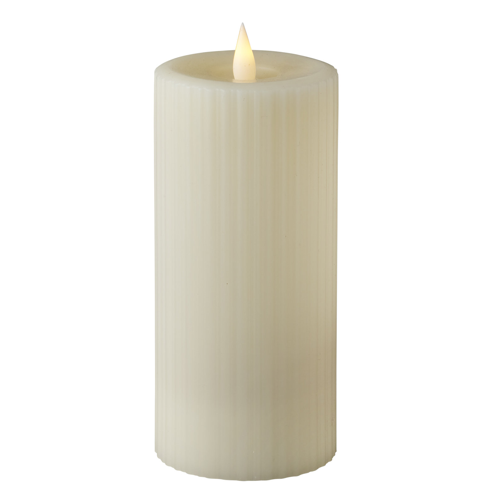 Ribbed Paraffin Wax Moving Flame Flameless Candle, Ivory