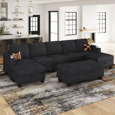 Canapé modulaire en forme de U en chenille avec coussin amovible et lavable Penespa