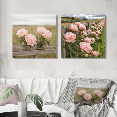 Photo de pivoines dans le enclos à cheval I - pivoines, décoration murale - art mural traditionnel 2 pièces