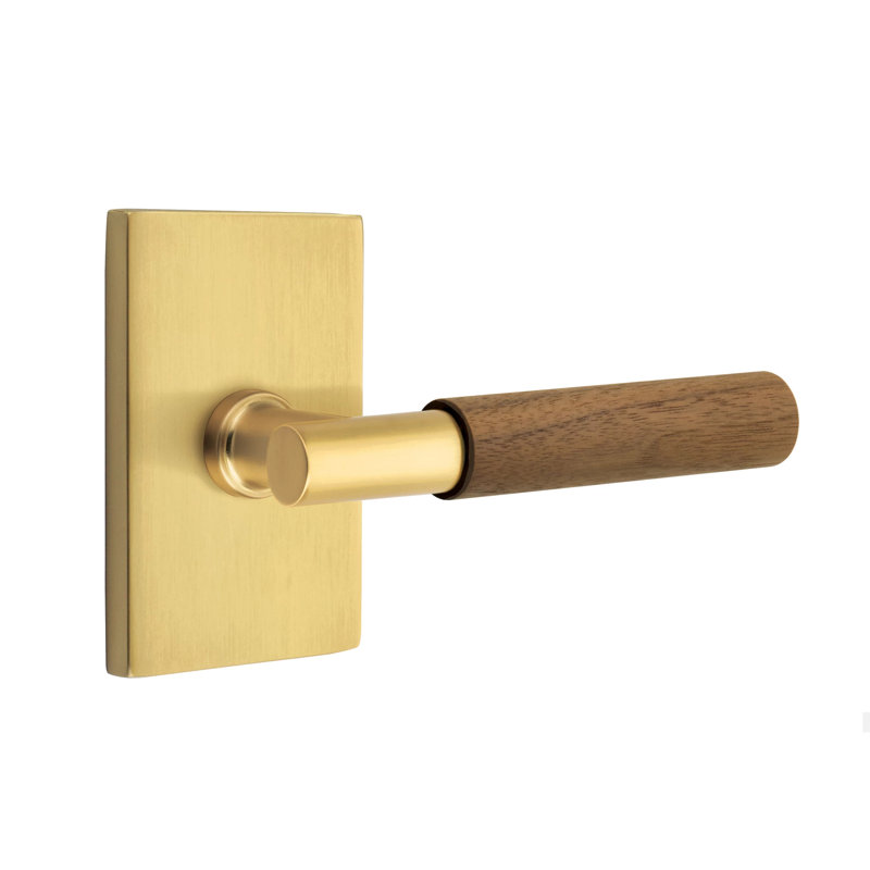 Ensemble de leviers de passage Emtek Select avec rosette rectangulaire moderne et tige en T, poignée en noyer foncé, Oui