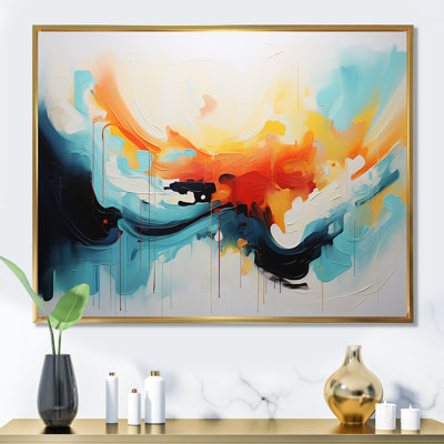 Bleu et orange, vagues abstraites colorées II - art mural abstrait