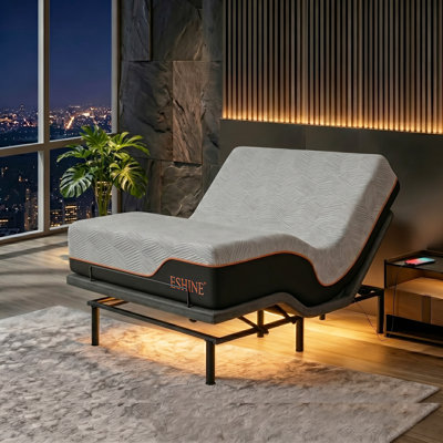 Lit réglable avec matelas de 14 po, massage, télécommande sans fil, contrôle des applications, gravité zéro, éclairage sous le lit, ports USB et de type C des deux côtés