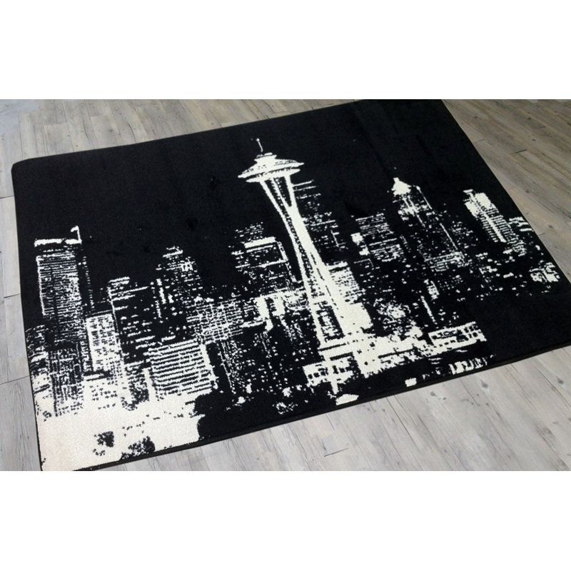 Tapis noir / blanc abstrait 3 pi 10 po x 5 pi 4 po Abattoirs