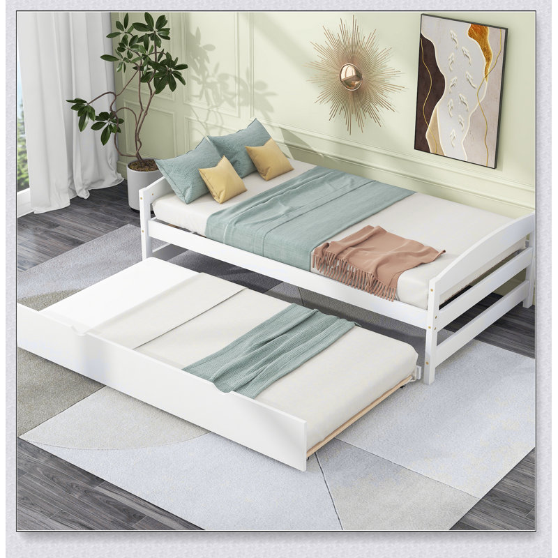 Platform Bed With Trundle, White