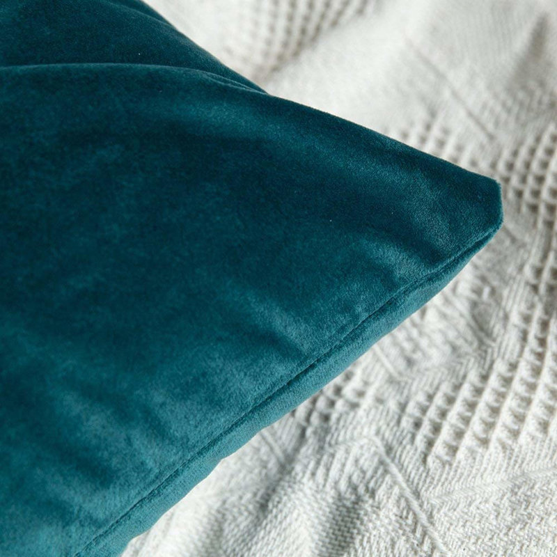 Housse de coussin en velours uni, Bleu sarcelle, H 22 po x l 22 po
