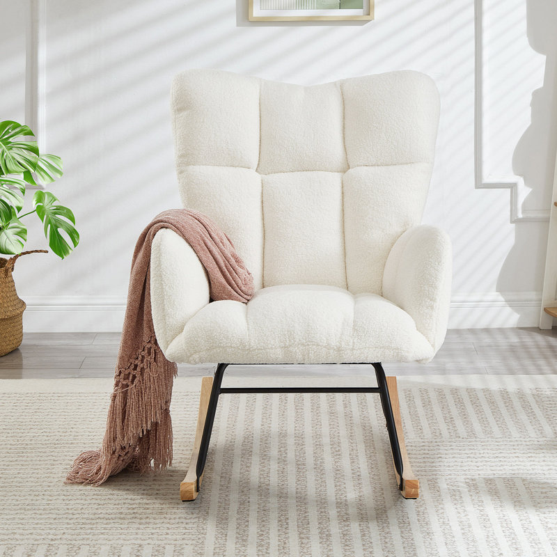 Fauteuil berçant et oscillant rembourré et rembourré en tissu, Ivoire ivoire