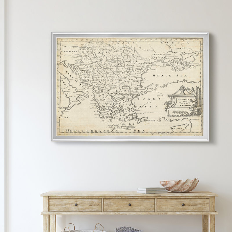 Carte de la Hongrie et de Turquie-impression d’art graphique sur toile encadrée, H 22,5 po x l 30,5 po x P 1,5 po