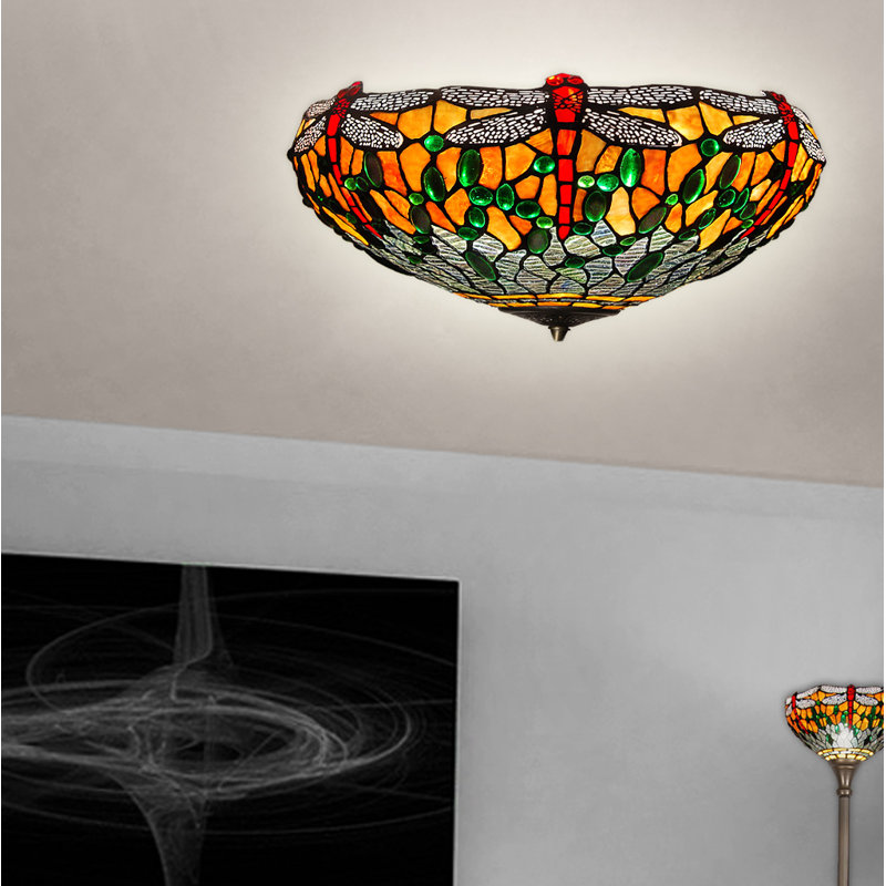 Cora Glass Flush Mount, Yellow/Green/Red