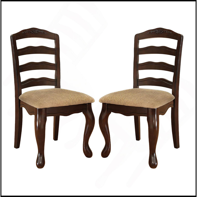 Ensemble de 2 chaises de salle à manger rembourrées en tissu en noyer foncé et brun clair