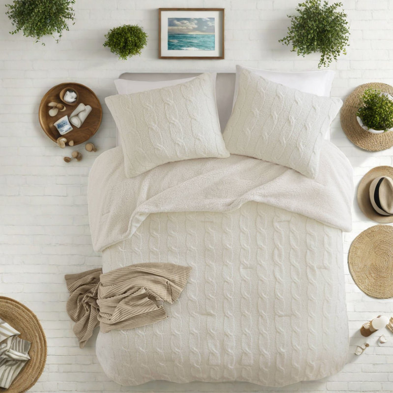 Ensembles de literie confortables en chenille simple, tricot torsadé ivoire, confort moderne