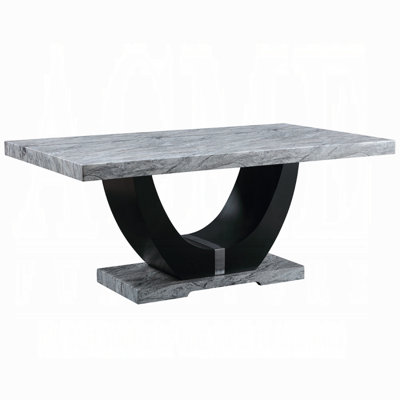 ACME Caralin Dining Table, Engineered Stone & Black Finish
