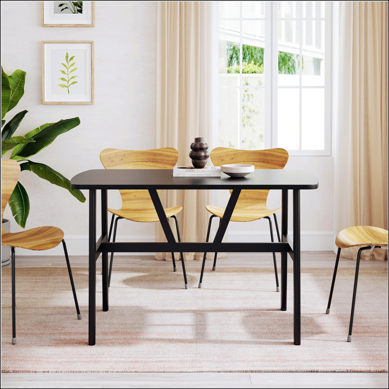 Modern Rectangular Wood Kitchen Table For 4-6 Person, Sturdy Metal Frame, Spacious And Durable Dining Room Furniture, Black