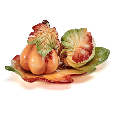 Fitz and Floyd Fall Harvest Salt And Pepper Tray Set