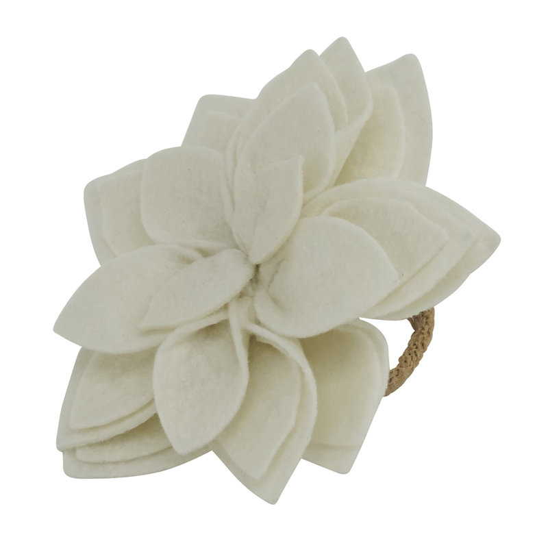 Ivory Felt Blossom and Jute Napkin Rings Set of 4