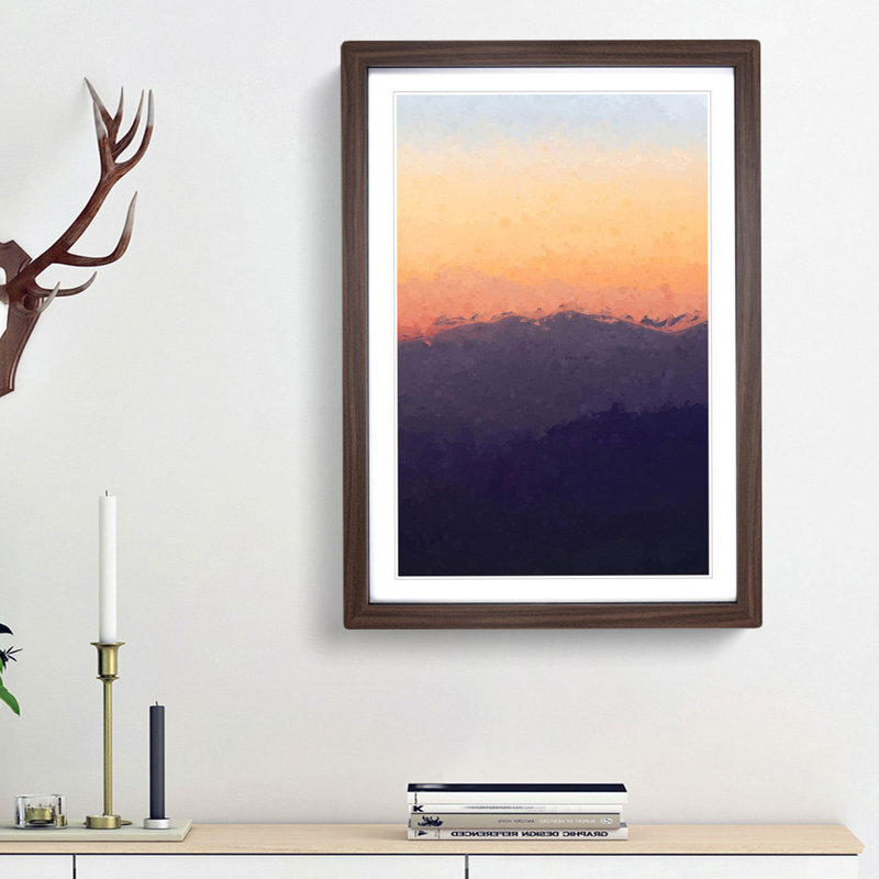 Mountain Sunset in Abstract - Picture Frame Graphic Art Print, 87cm H x 62cm W x 2cm D, Walnut Framed