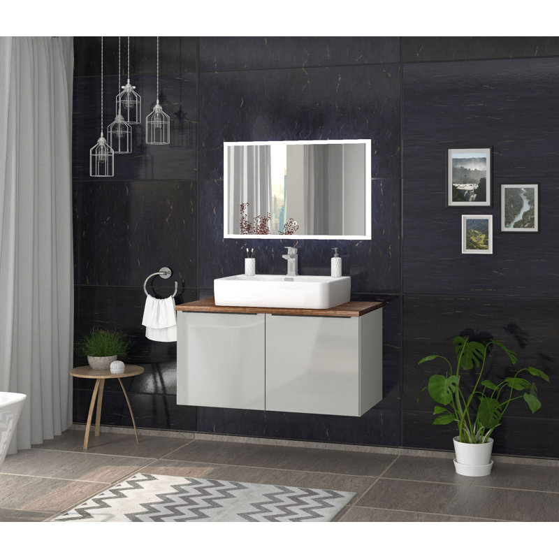 Bathroom Vanity with Basin, Alpine white/HG light gray/Vintage navy