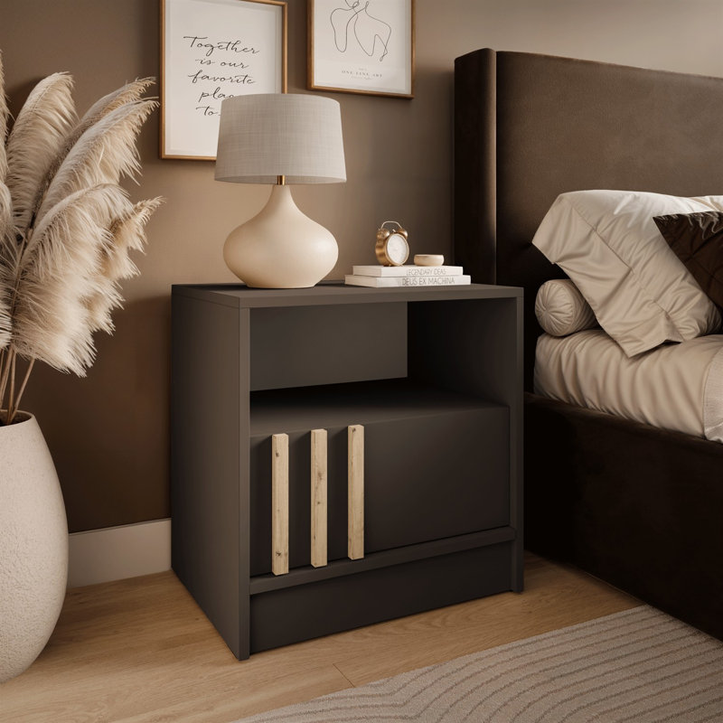 51cm W Bedside Table, Graphite/Artisan Oak