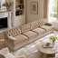 Canapé Chesterfield en velours camel de 343 cm (135 pouces) avec capitonnage à boutons, jupe à pompons et base en bois modulable pour salon