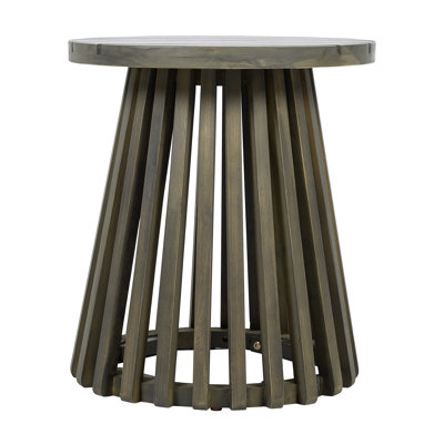 Durable Acacia Wood Round Patio Side Table, Perfect for Outdoor Spaces with Grey Weather-Resistant Finish