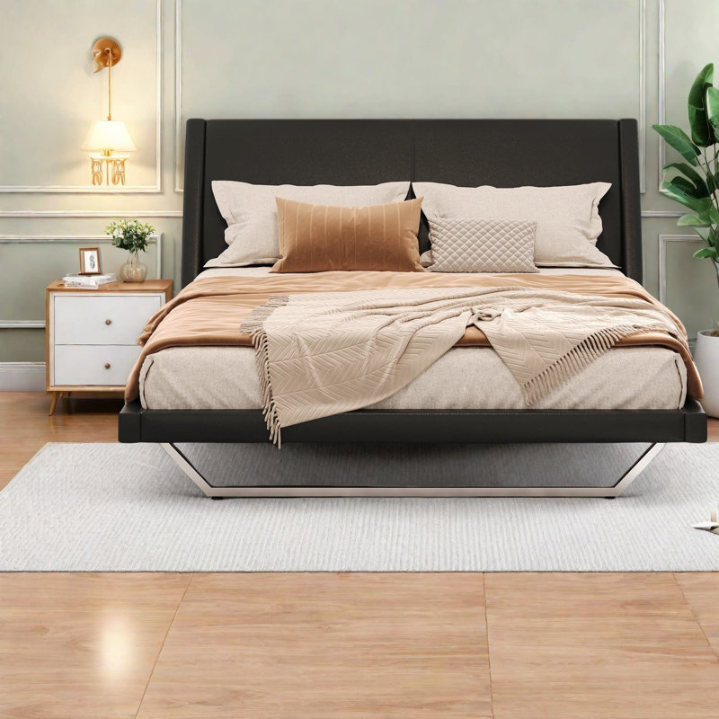 Lits modernes, structure en cuir PU avec motif ondulé pour la maison