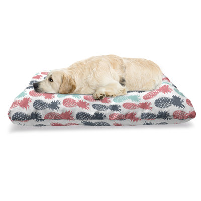 Lit pour animal de compagnie Ambesonne, ananas, motif de fruits tropiques estampés à motif de toile de fond minimaliste, coussin résistant à mâcher pour chien et chat avec housse amovible, 24 po x 39 po, corail blanc turquoise