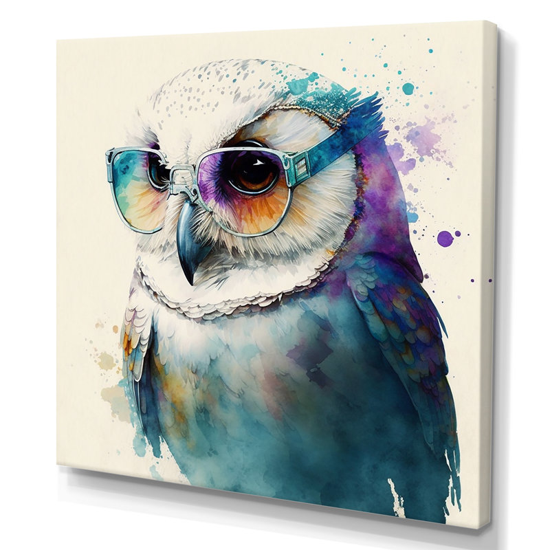 Karalin Cool White Owl avec lunettes de soleil amusantes III - reproduction sur toile, H 30 po x l 30 po x P 1 po