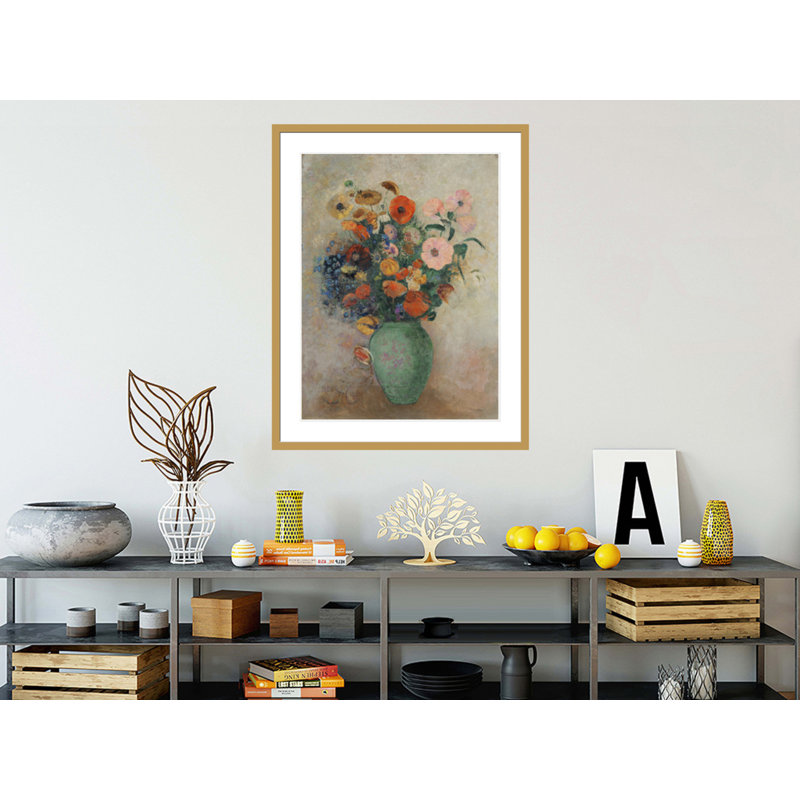 «Bouquet of Flowers in a Green Vase» par Odilon Redon, impression giclée sur cadre, H 41,5 po x l 32,7 po