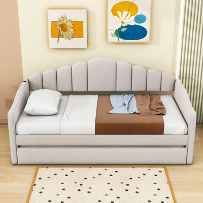 Arriaga Elegant Twin Size Upholstered Daybed with Trundle and USB Charging Ports