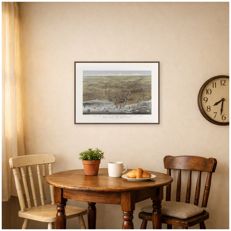 «Chicago City» par Currier & Ives, reproduction d'art sur toile encadrée