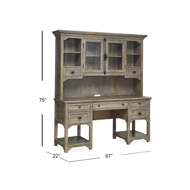 Writing Desk With Bookcase Credenza And Hutch, 3 Pieces: Desk, Bookcase, Credenza
