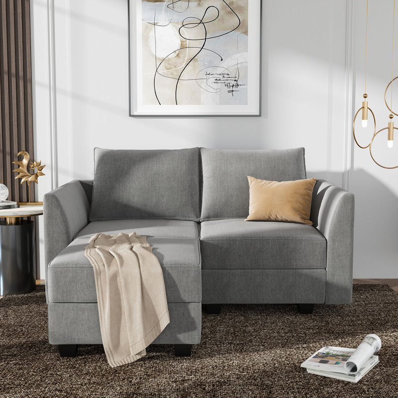 Petit canapé modulaire en L réversible avec méridienne, Mélange de polyester gris