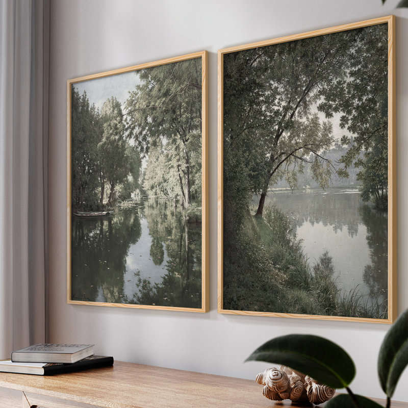 Paysage rétro Vintage - impression giclée sur cadre - ensemble de 2, Naturel, H 12 po x l 30 po