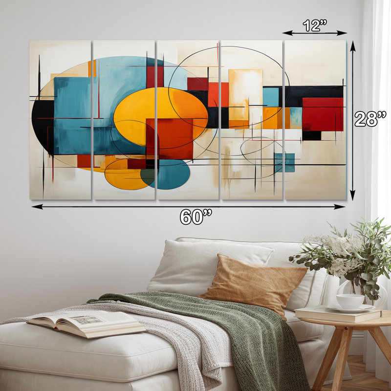 «Geometric Abstraction Focus II - Abstract Spirals», reproduction sur toile - 5 panneaux égaux