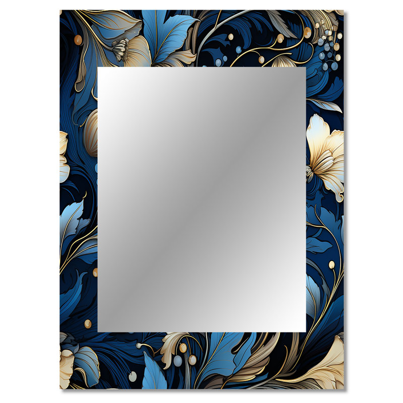 Motif victorien cobalt bleu nouveau vignes - miroir mural floral, chalet, miroir décoratif traditionnel, impression d'art en métal