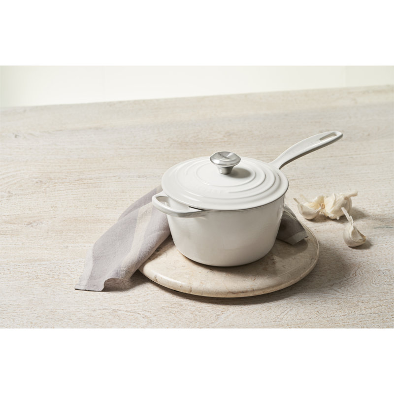 Le Creuset Enameled Cast Iron Saucepan with Lid, 1.75 qt., White