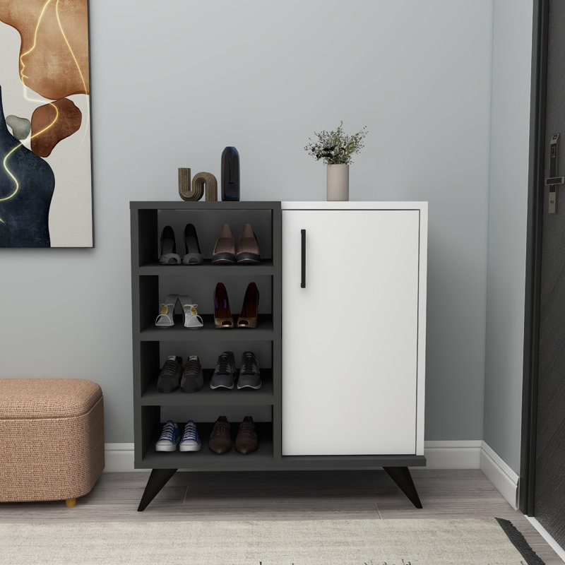 10 Pair Shoe Storage Cabinet, White/Black