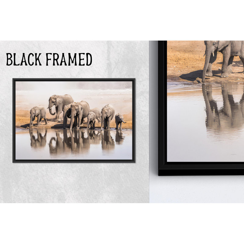 Toile imprimée élégante: Éléphants d'Afrique majestueux, décor de safari noir, 1P