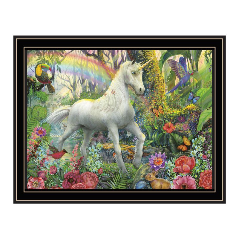 «Rainbow Unicorn» Byed Wargo, reproduction encadrée prête à accrocher, cadre noir