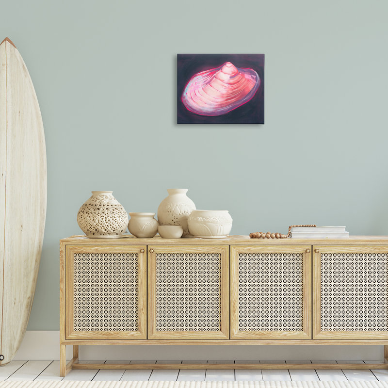Art mural coquillage rose sur toile noire par Grace Popp, H 16 po x l 20 po