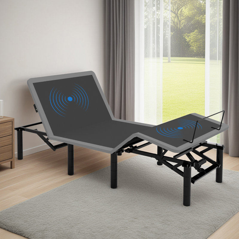 Base de lit réglable avec tête de massage et pied incliné, télécommande sans fil de taille XL, deux types de ports USB: Type-A et Type-C, veilleuse à DEL, 4 pieds réglables en hauteur Assemblage facile