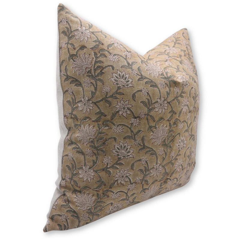Linen Indoor/Outdoor Pillow Cover, Brown/Green Floral 2, 20" x 20"