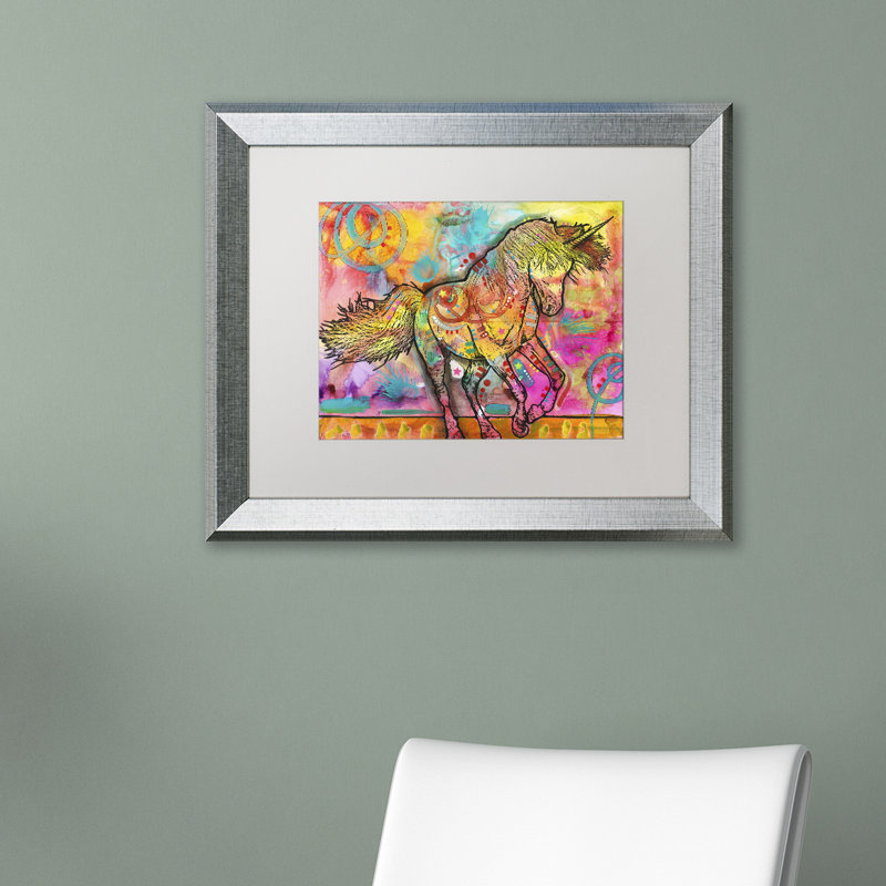« licorne », impression, H 16 po x l 20 po x p 0,5 po, Cadre argenté, Blanc