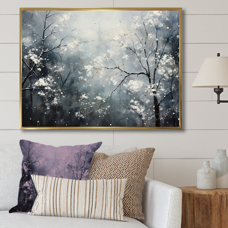 «Winter Tree Minimal Landscape» sur toile, Black Picture Framed, 12" H x 20" W