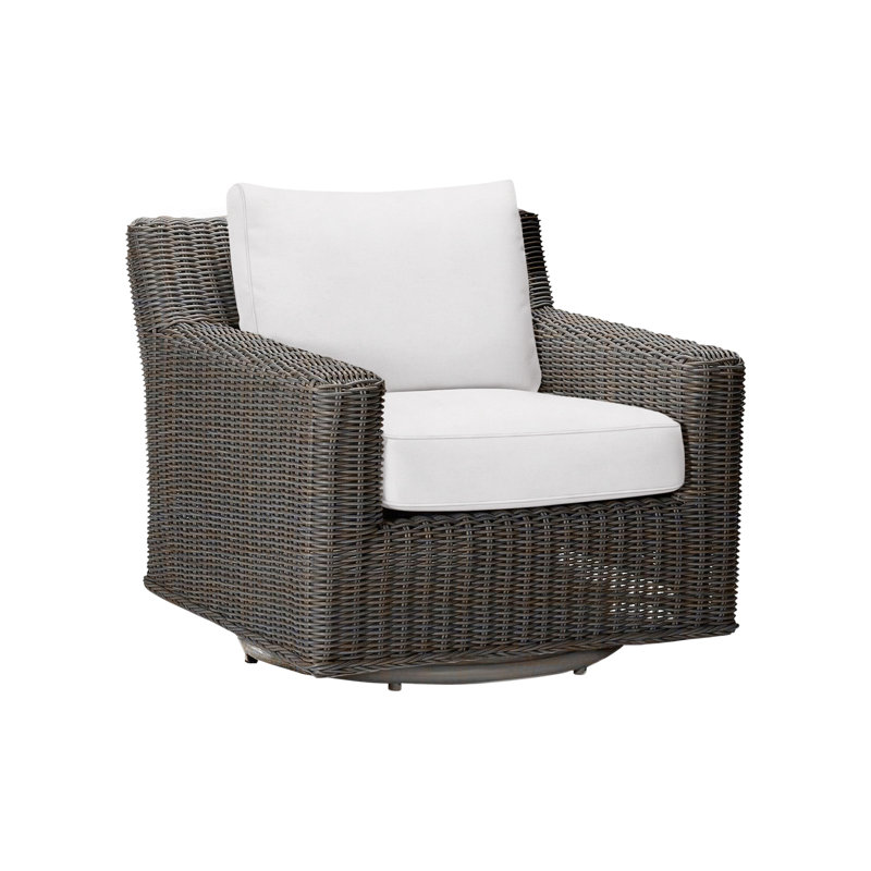 Fauteuil rotatif tissé rustique et haut-parleur noir Noyer, Pas de soudure, Sunbrella® ‑ lin neige, Noir noyer