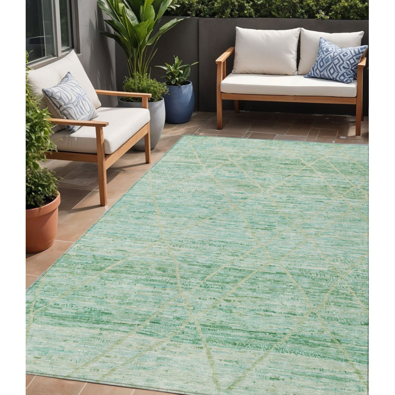 Tapis intérieur / extérieur vert et beige à motif de treillis articulé 5 pi x 8 pi