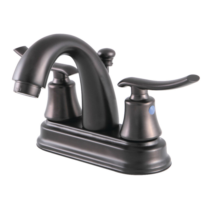 Kingston Brass Jamestown Two-Handle 3-Hole Deck Mount 4" Centerset Bathroom Faucet with Plastic Pop-Up, Oil Rubbed Bronze