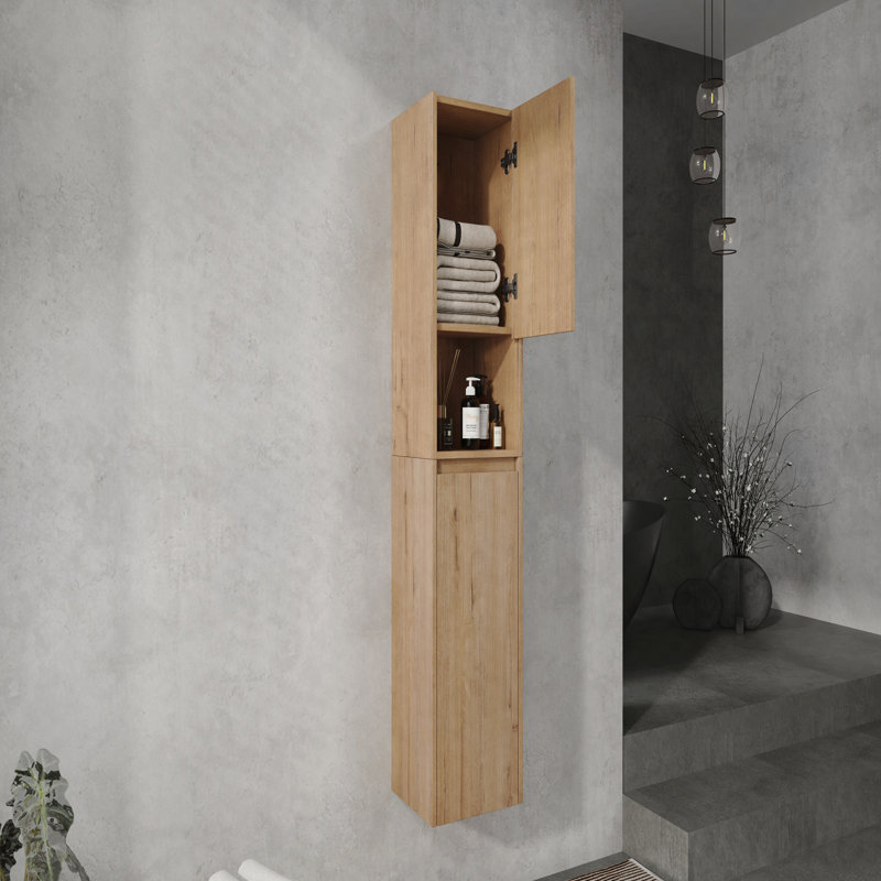 Armoire latérale de salle de bain 12 po, portes à fermeture en douceur, fixation flottante, chêne imitation, Sc00112imo + Sc00212imo-K