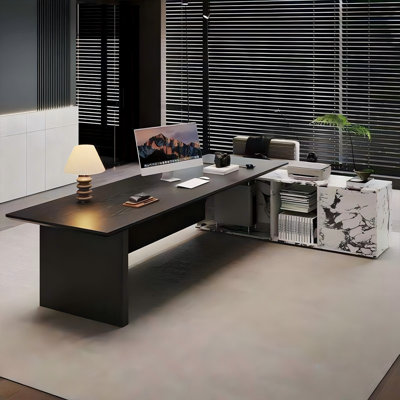 70.87"Simple and modern black L-shaped solid wood executive desk