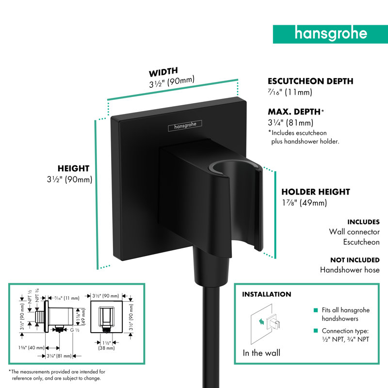 Prise murale avec douchette hansgrohe FixFit E, Noir mat